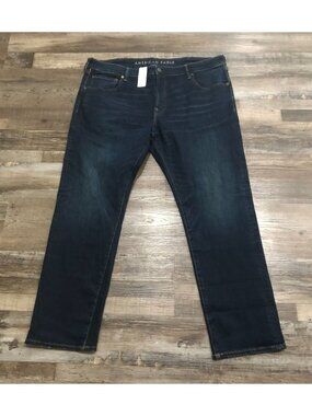 American Eagle Mens 42x32 Slim Straight Stretch Dark Wash Blue Jeans New with Ta